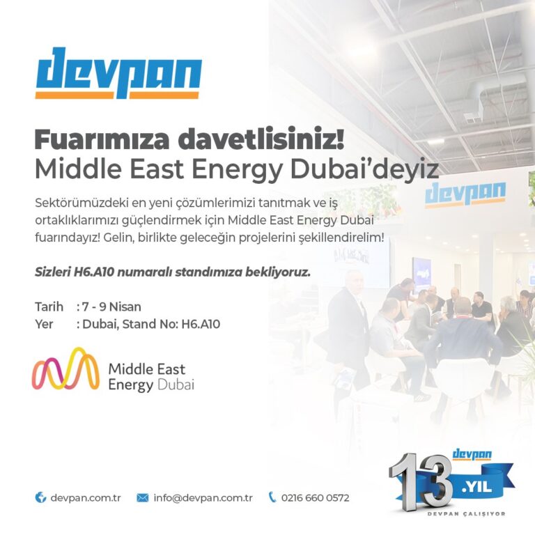 Middle East Energy Dubai fuarı davet görseli, Devpan standı H6.A10