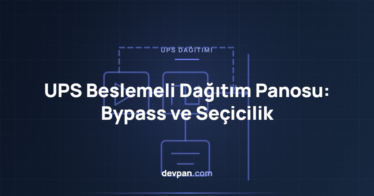 UPS panosunda doğrultucu, akü grubu, evirici ve bakım bypass yolunu gösteren teknik kapak görseli