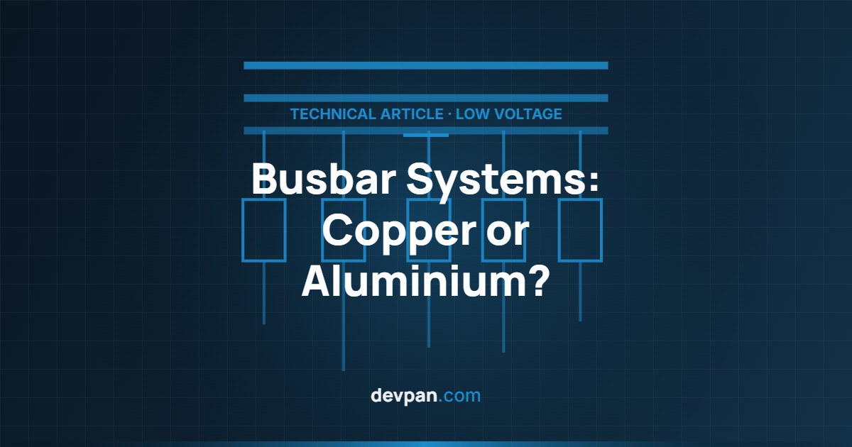 Technical drawing comparing copper and aluminium busbar cross-sections