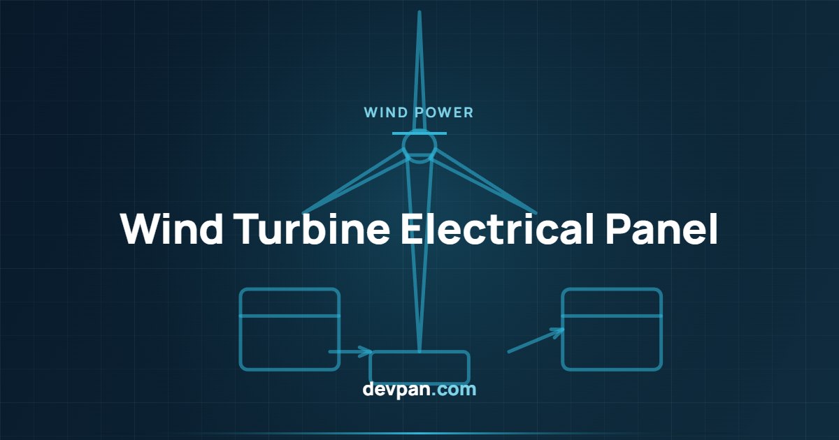 Wind turbine tower base panel, nacelle panel and grid connection diagram